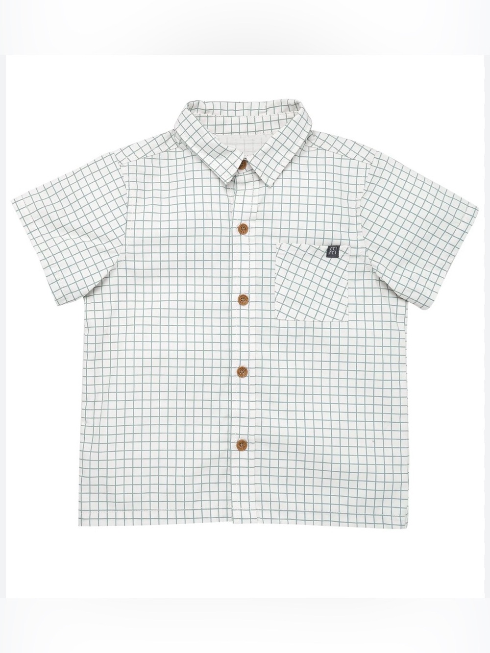 Boys Short-Sleeve Grid Button-Down Shirt - White/Blue